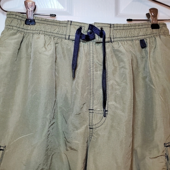 Speedo Vintage Beige Black Accent Swim Trunks Mesh Lined Size Large Cargo - Picture 3 of 9